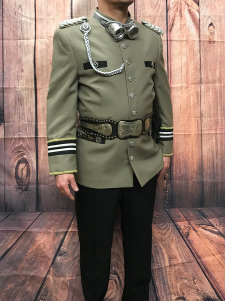 Hochwertiges Steampunk-Kostüm für Herren, Größe 48. Schwarze Smoking-Hose, helle Uniform-Jacke. Handveredelt, Unikat