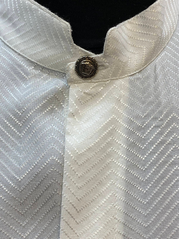 Vintage Stehkragen-Hemd | Cremeweiß | Gr. 45 | 100% Baumwolle