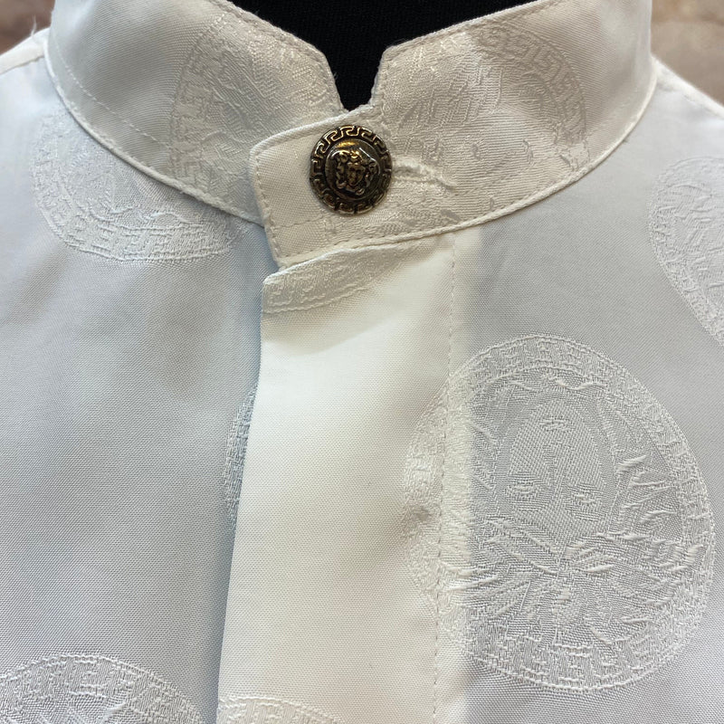 Elegantes Vintage-Hemd mit Ornament-Muster und Stehkragen– Cremeweiß, Gr. 41