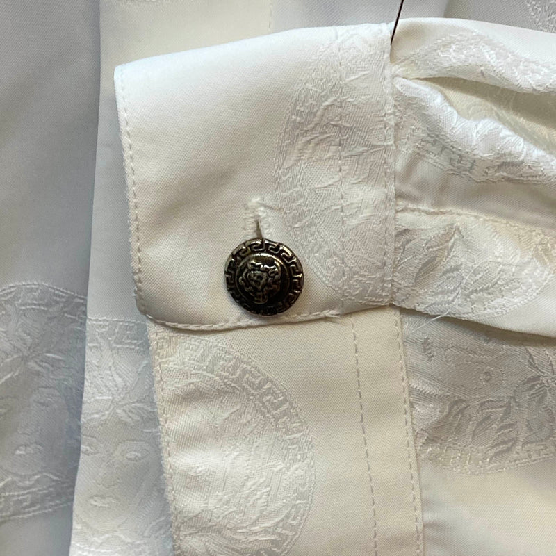 Elegantes Vintage-Hemd mit Ornament-Muster und Stehkragen– Cremeweiß, Gr. 41