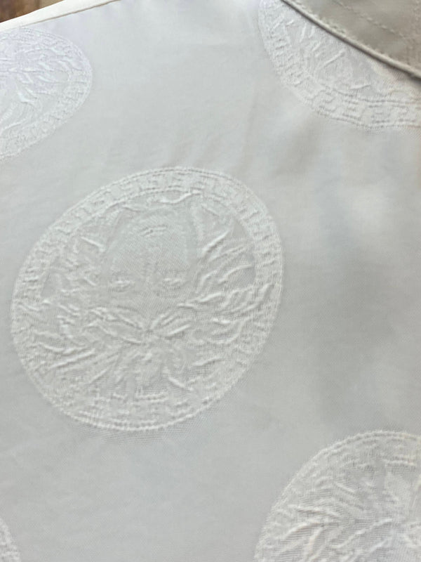 Elegantes Vintage-Hemd mit Ornament-Muster und Stehkragen– Cremeweiß, Gr. 41