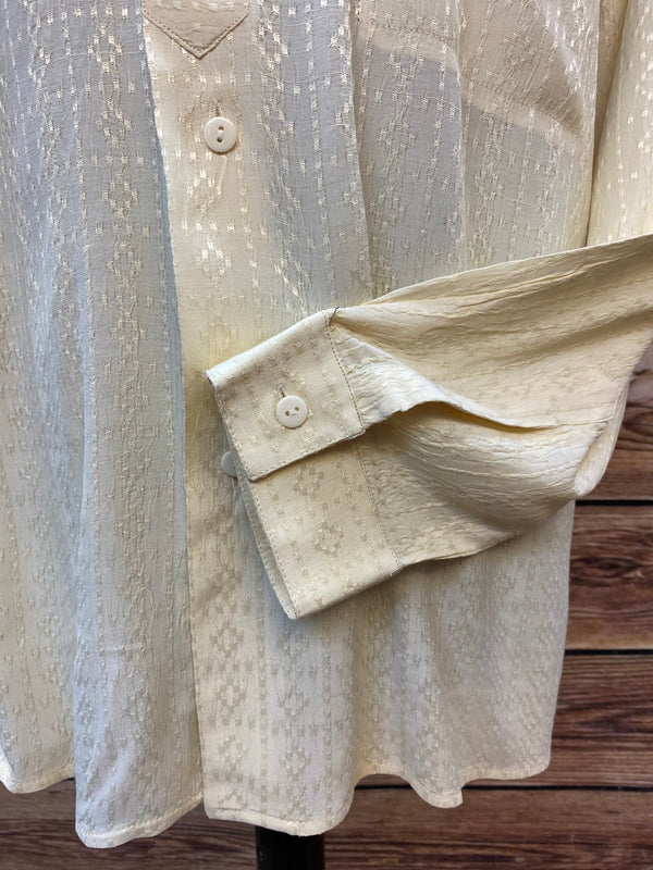 Vintage-Hemd mit Stehkragen und filigranem Muster – Creme, Gr. 42