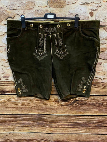„Braune Stockerpoint Trachtenlederhose Herren Gr. 64 aus echtem Leder mit Stickerei und Hosenlatz“
