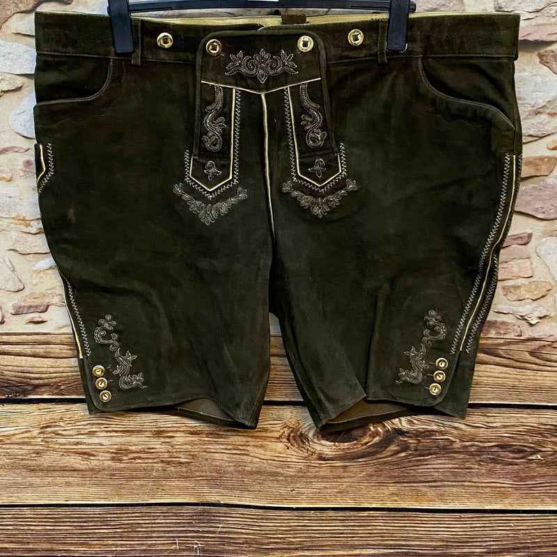 „Braune Stockerpoint Trachtenlederhose Herren Gr. 64 aus echtem Leder mit Stickerei und Hosenlatz“