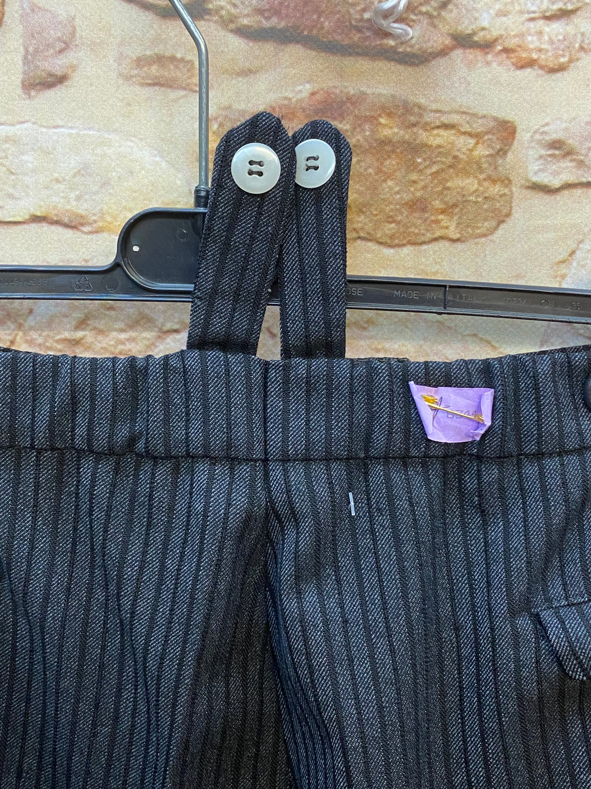 Stresemann-Hose Vintage, schwarz gestreifte Herren-Hose Gr.50 aus Schurwolle mit Hosenträger-Laschen