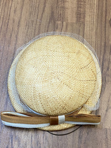 Kleiner flacher Strohhut mit Netz und Zierschleife Damen Hut Vintage