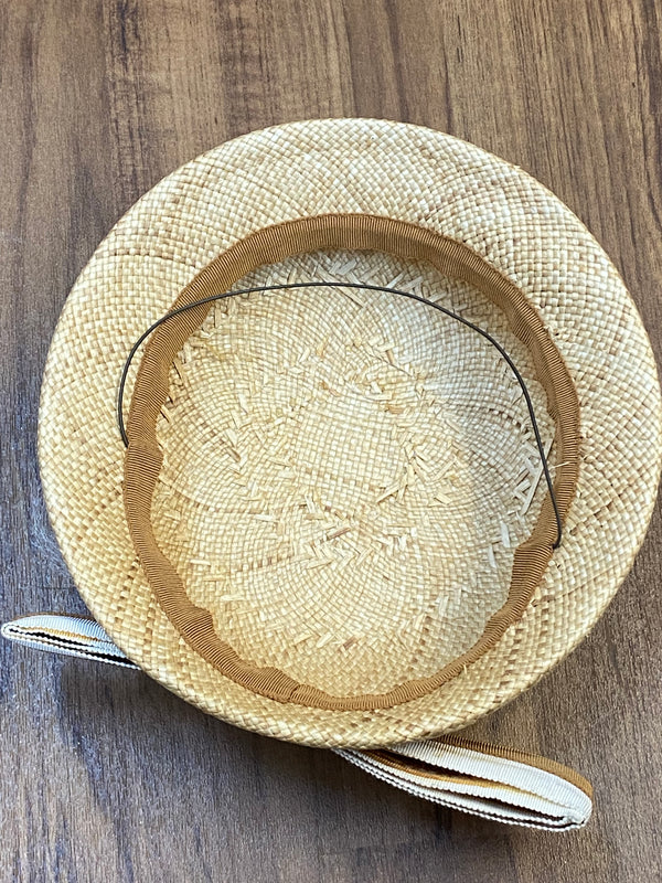 Kleiner flacher Strohhut mit Netz und Zierschleife Damen Hut Vintage