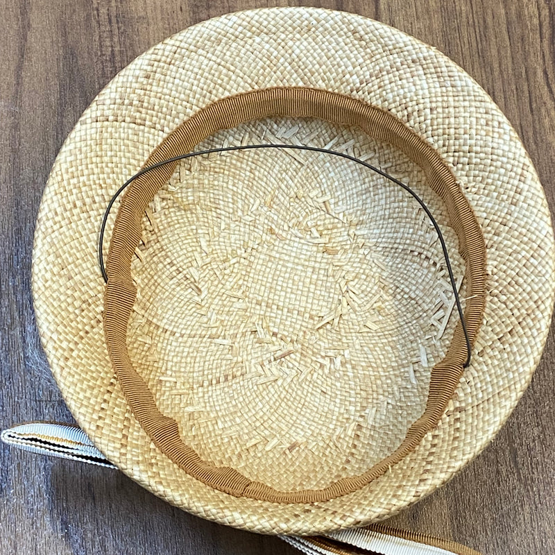 Kleiner flacher Strohhut mit Netz und Zierschleife Damen Hut Vintage