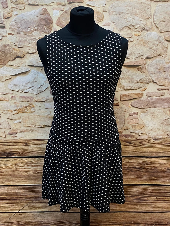 Schwarzes  Kleid mit Pünktchen 40er Jahre Stil, Vintage tiefe Taille Gr.M