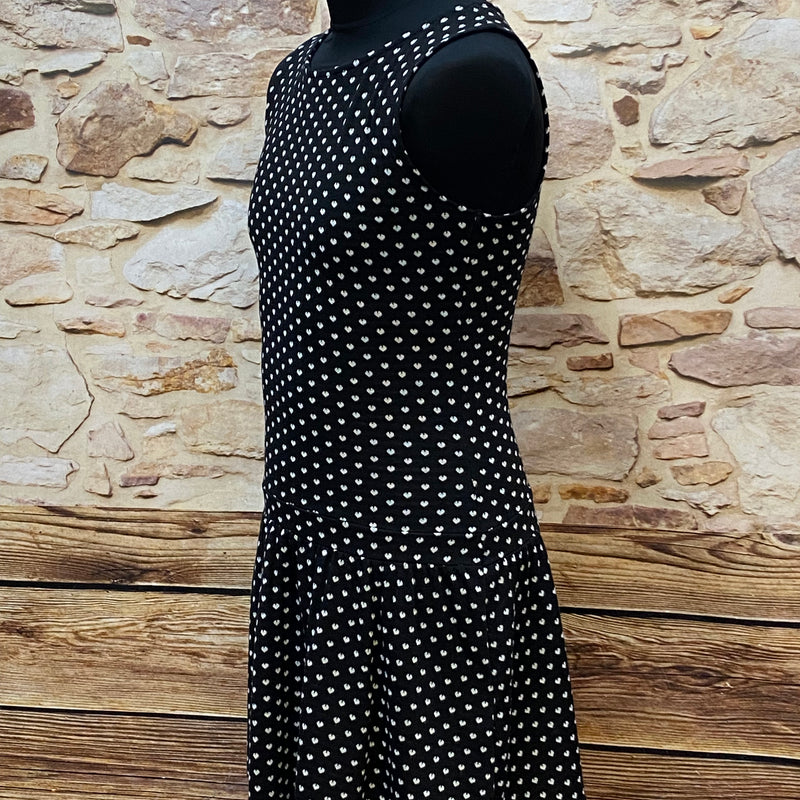Schwarzes  Kleid mit Pünktchen 40er Jahre Stil, Vintage tiefe Taille Gr.M