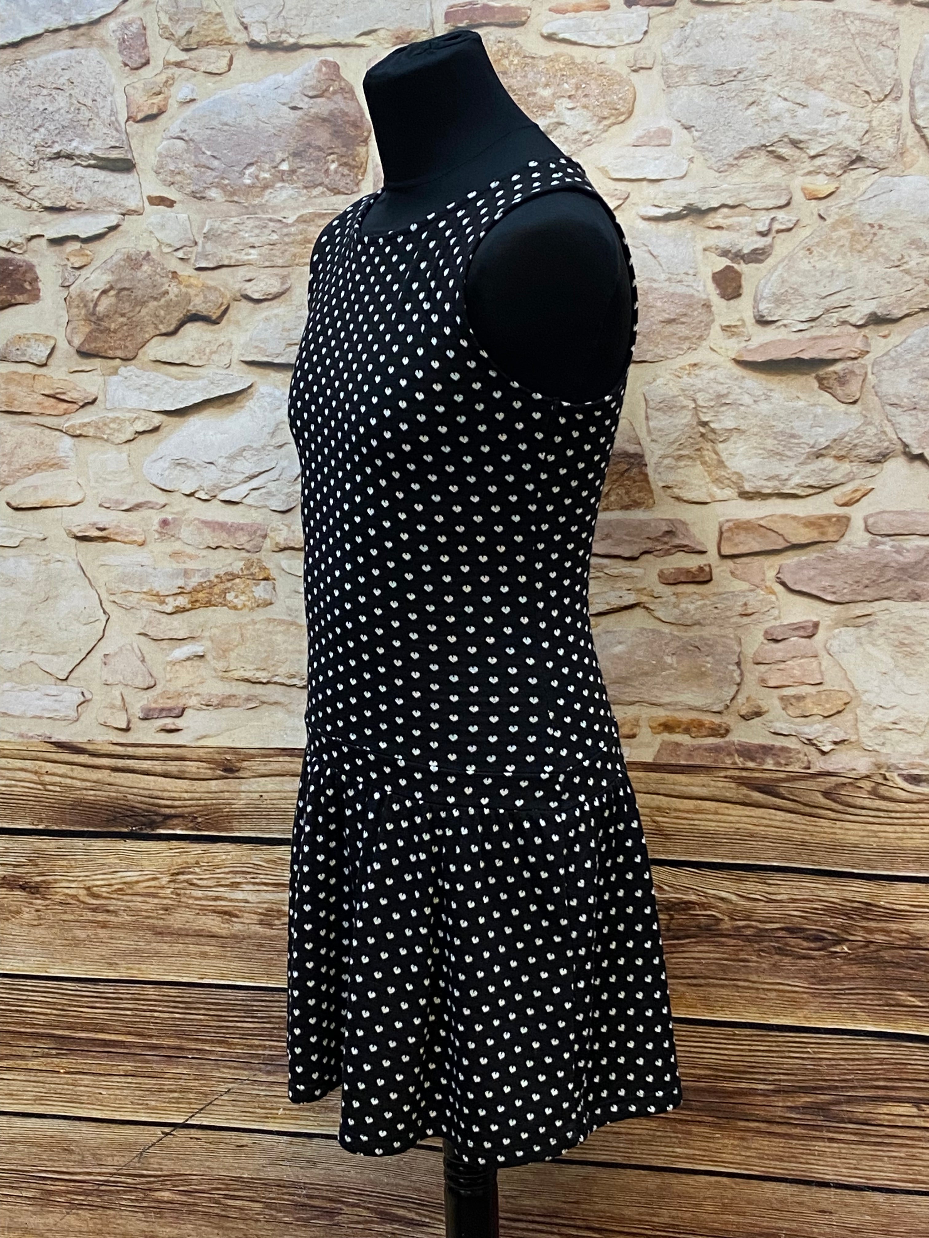 Schwarzes  Kleid mit Pünktchen 40er Jahre Stil, Vintage tiefe Taille Gr.M