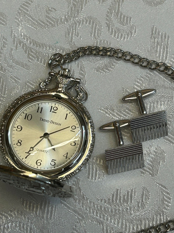 „Vintage Taschenuhr-Set mit Manschettenknöpfen, neu und edel“