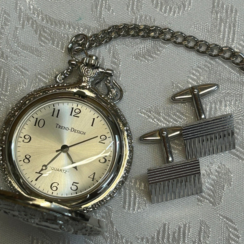 „Vintage Taschenuhr-Set mit Manschettenknöpfen, neu und edel“