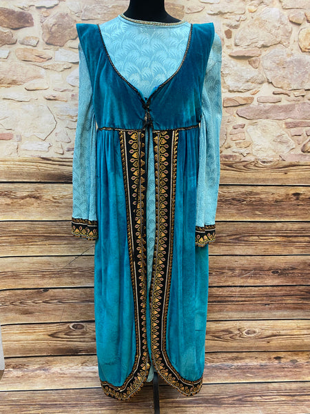 Theaterkostüm Renaissance Stil | Blau-Samt & Brokat | Gr. 42 | Mittelalter Kleid