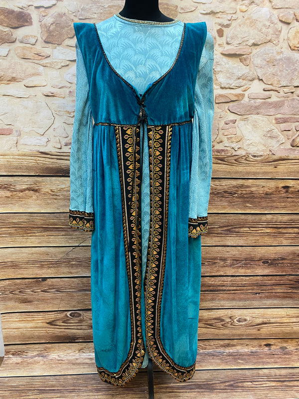 Theaterkostüm Renaissance Stil | Blau-Samt & Brokat | Gr. 42 | Mittelalter Kleid