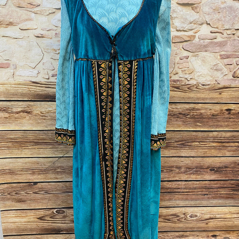 Theaterkostüm Renaissance Stil | Blau-Samt & Brokat | Gr. 42 | Mittelalter Kleid