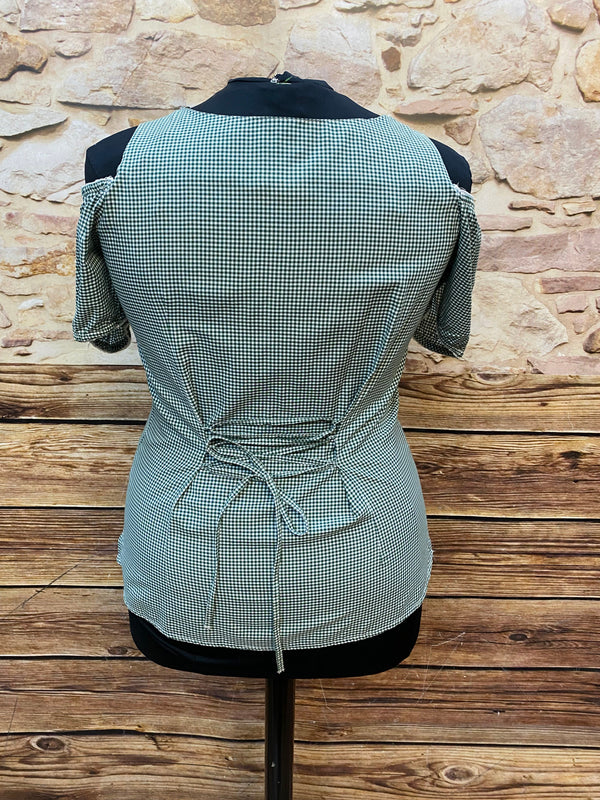 Vintage Trachtenbluse grün weiß kariert Vichykaro Laura T Gr. 46, Ansicht 3