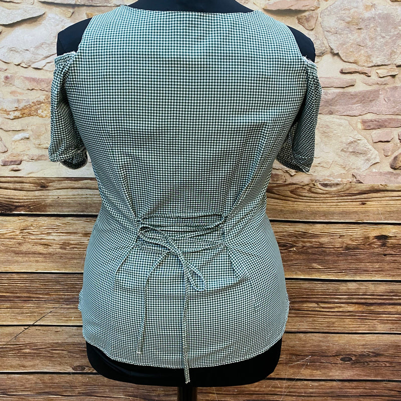 Vintage Trachtenbluse grün weiß kariert Vichykaro Laura T Gr. 46, Ansicht 3
