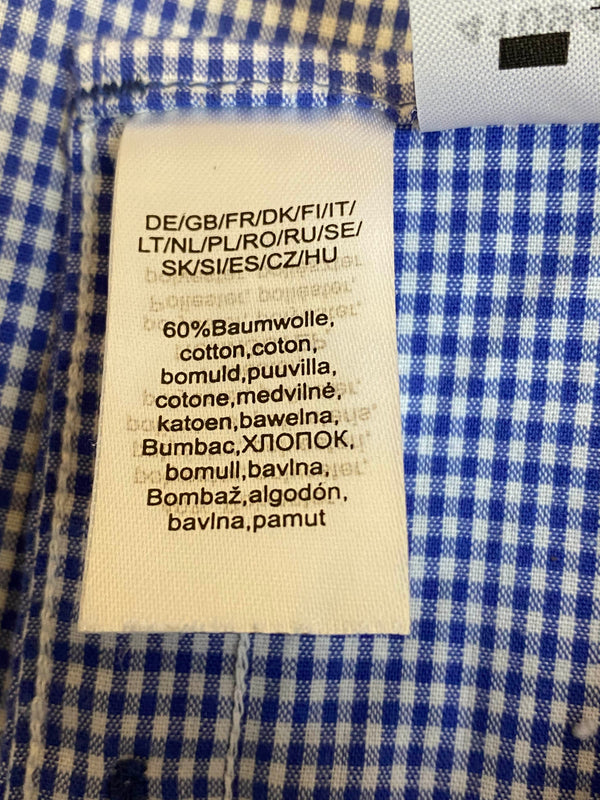 Trachtenhemd - blau kariert mit Hirschmotiv – Größe S – Baumwollmix