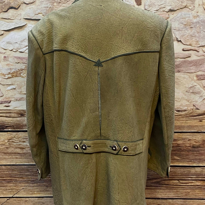 Vintage Trachten Lederjacke Herren Olivgrün mit Stickerei – Größe 58, Ansicht 4