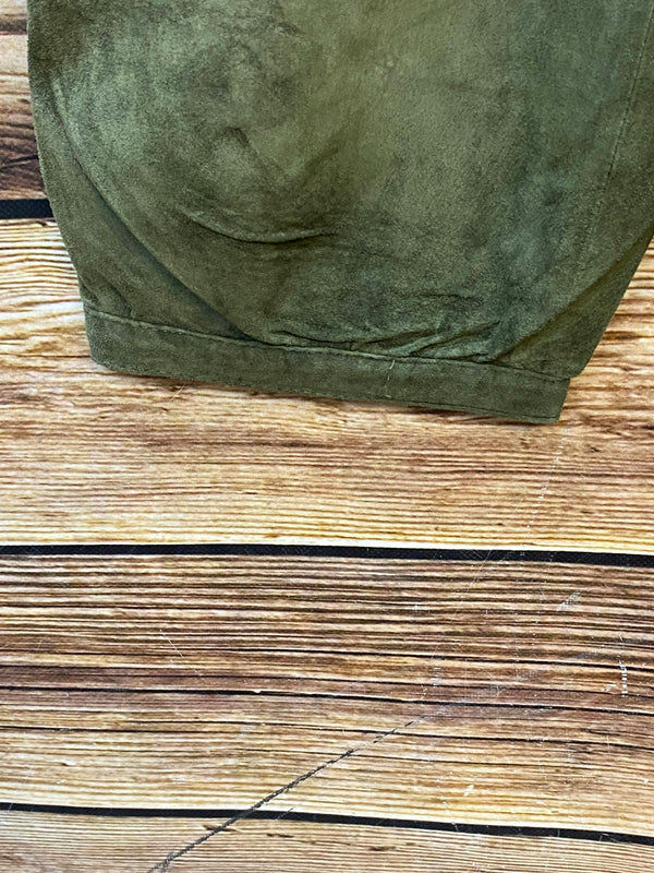 Vintage Damen Trachtenlederhose Gr. 40 in Olivgrün aus Veloursleder mit Bundfalten – Ansicht 3