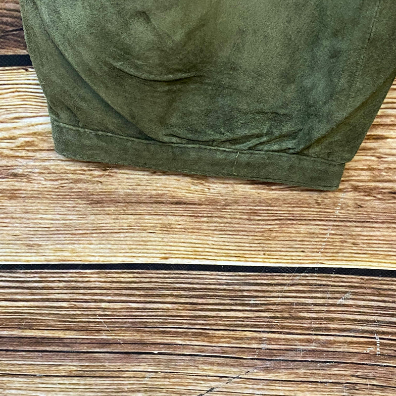 Vintage Damen Trachtenlederhose Gr. 40 in Olivgrün aus Veloursleder mit Bundfalten – Ansicht 3