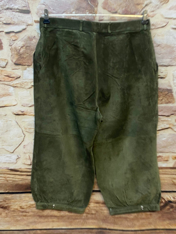 Vintage Damen Trachtenlederhose Gr. 40 in Olivgrün aus Veloursleder mit Bundfalten – Ansicht 4