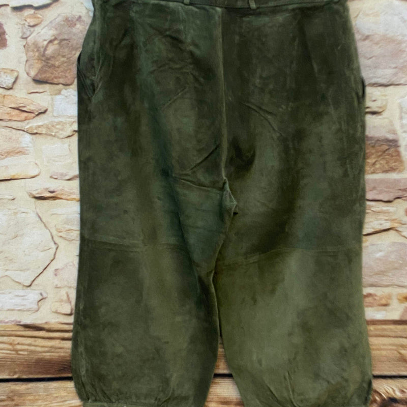 Vintage Damen Trachtenlederhose Gr. 40 in Olivgrün aus Veloursleder mit Bundfalten – Ansicht 4