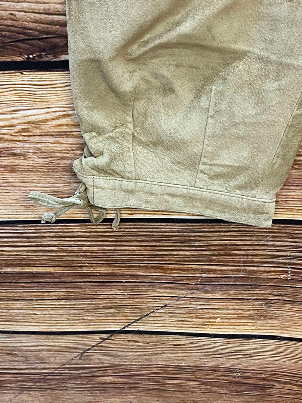 Vintage Damen Trachtenlederhose Gr. 40 in Beige-Oliv mit Knopfleiste und Schnürung – Ansicht 3