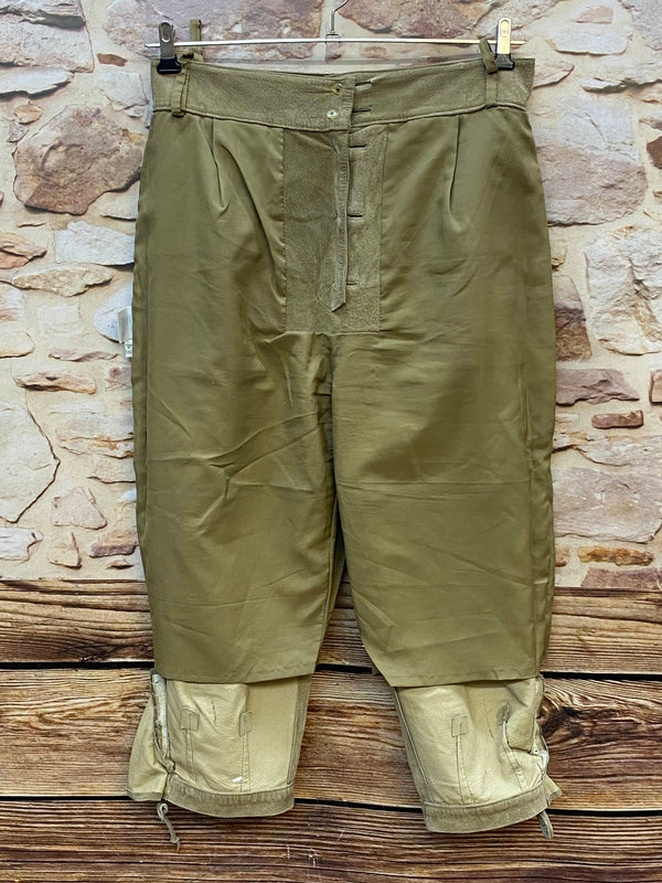 Vintage Damen Trachtenlederhose Gr. 40 in Beige-Oliv mit Knopfleiste und Schnürung – Ansicht 5