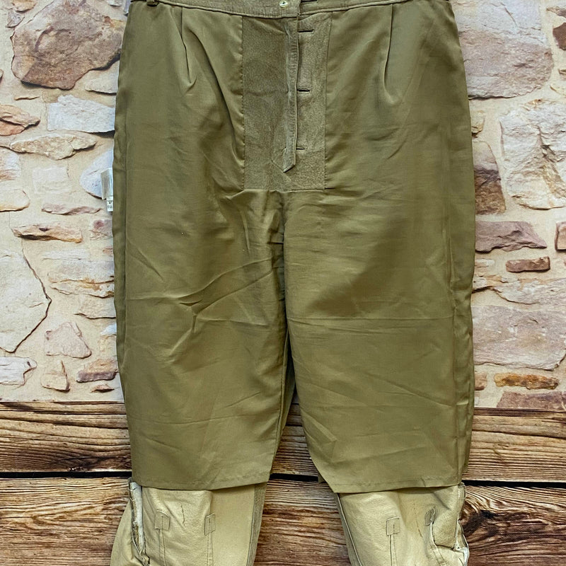 Vintage Damen Trachtenlederhose Gr. 40 in Beige-Oliv mit Knopfleiste und Schnürung – Ansicht 5
