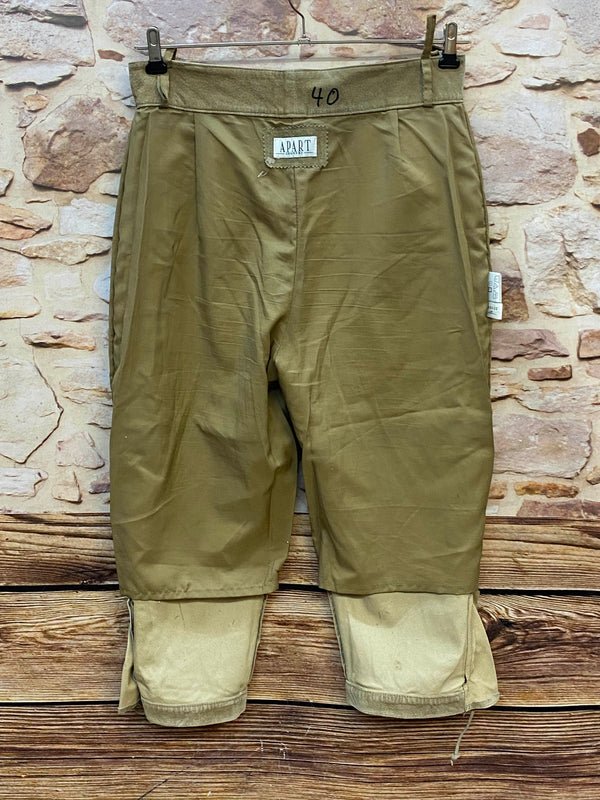 Vintage Damen Trachtenlederhose Gr. 40 in Beige-Oliv mit Knopfleiste und Schnürung – Ansicht 6