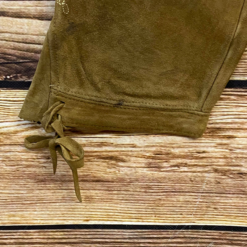 Vintage Damen Trachtenlederhose Gr. 40 in Braun mit heller Stickerei und Schnürung – Ansicht 3