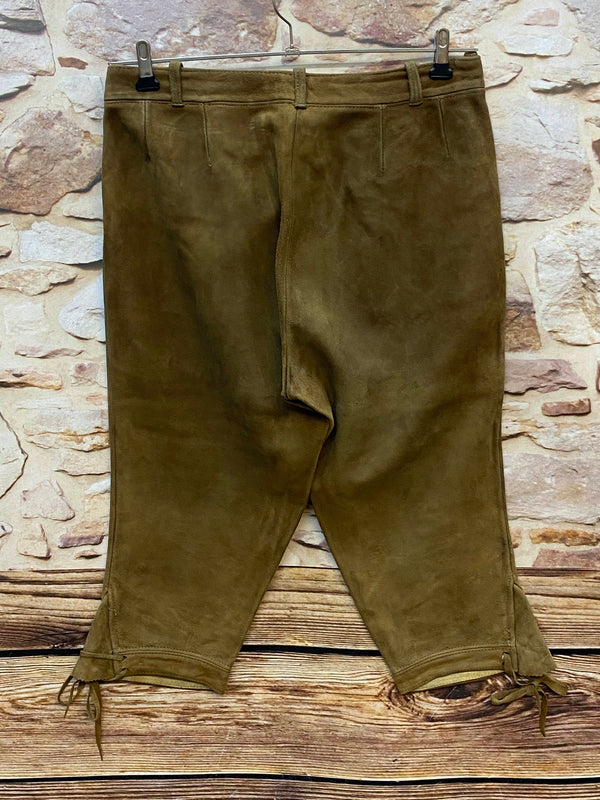 Vintage Damen Trachtenlederhose Gr. 40 in Braun mit heller Stickerei und Schnürung – Ansicht 4