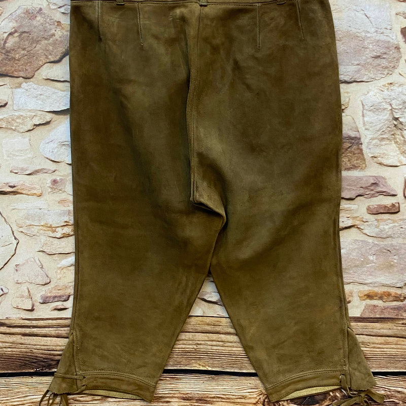 Vintage Damen Trachtenlederhose Gr. 40 in Braun mit heller Stickerei und Schnürung – Ansicht 4