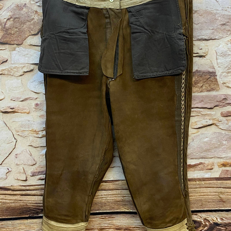 Vintage Damen Trachtenlederhose Gr. 40 in Braun mit heller Stickerei und Schnürung – Ansicht 5