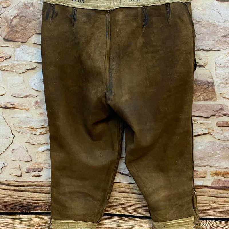 Vintage Damen Trachtenlederhose Gr. 40 in Braun mit heller Stickerei und Schnürung – Ansicht 6
