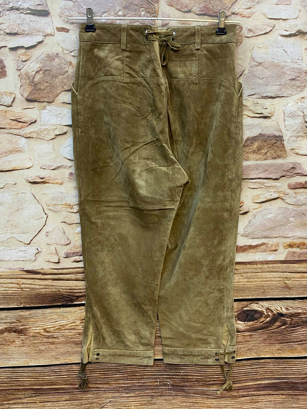 Vintage Damen Trachtenlederhose Gr. 40 von Landhaus in Braun-Oliv aus Nubukleder – Ansicht 4