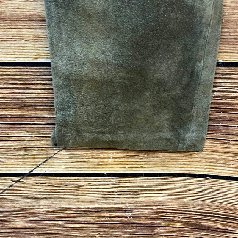 Vintage Damen Trachtenlederhose Gr. 44 aus echtem olivgrünem Schweinsleder von Alphorn Trachtenmode mit Knopfleiste, Ansicht 2