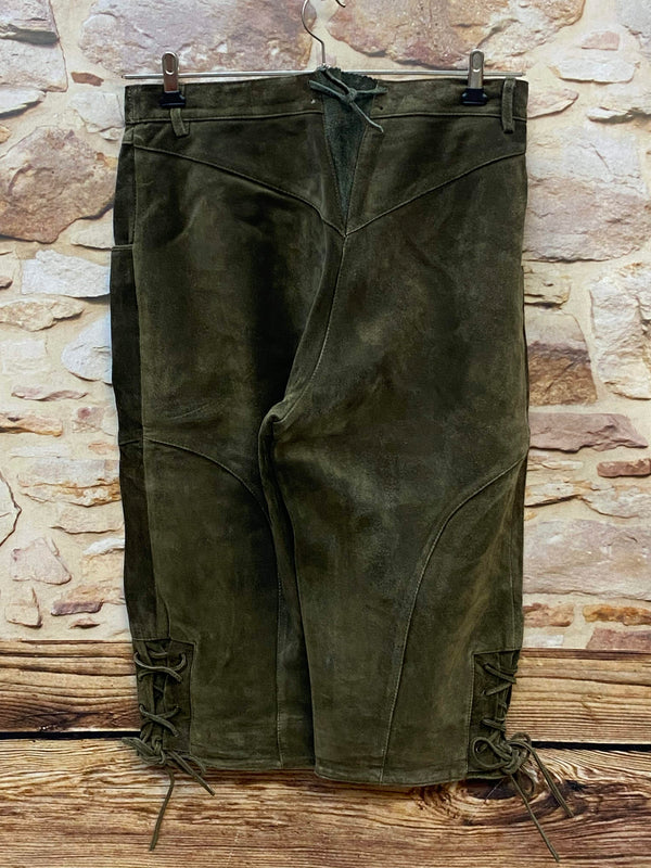 Damen Trachtenlederhose 3/4 Gr. 40 in Olivgrün aus Rauleder mit Schnürung – Ansicht 4