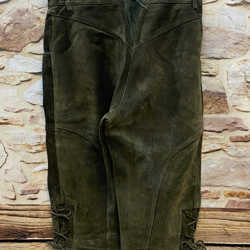 Damen Trachtenlederhose 3/4 Gr. 40 in Olivgrün aus Rauleder mit Schnürung – Ansicht 4