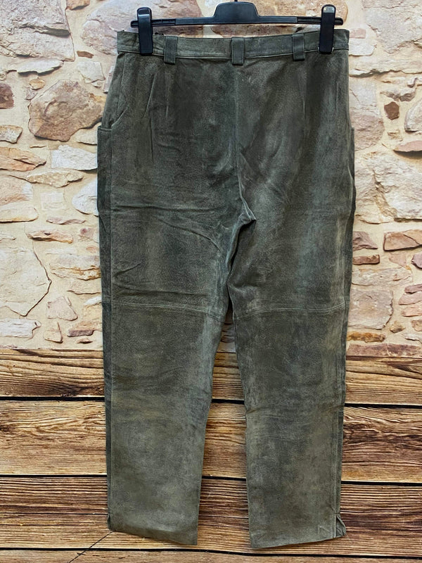 Vintage Damen Trachtenlederhose Gr. 44 aus echtem olivgrünem Schweinsleder von Alphorn Trachtenmode mit Knopfleiste, Ansicht 3