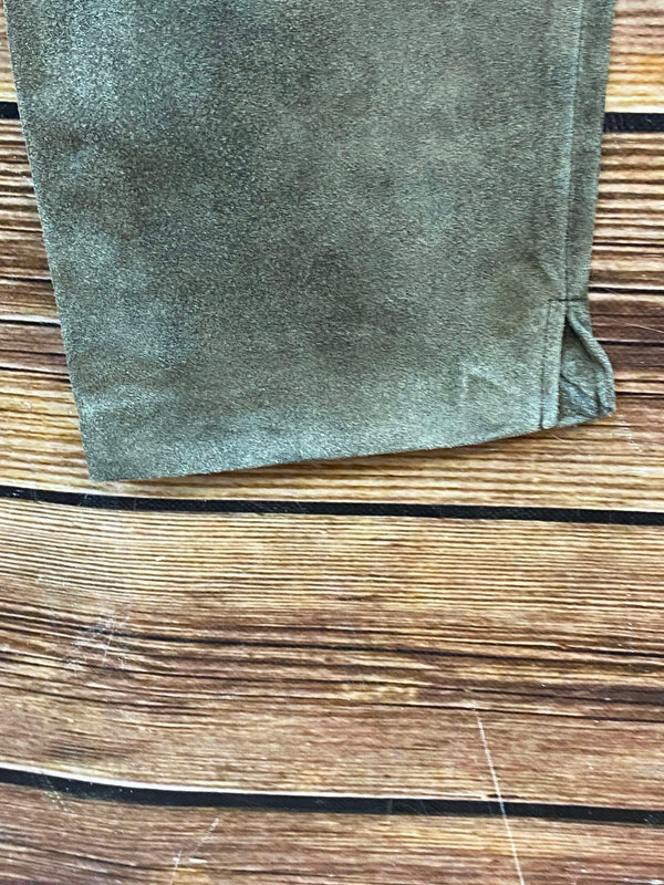 Vintage Damen Trachtenlederhose Gr. 44 aus echtem olivgrünem Schweinsleder von Alphorn Trachtenmode mit Knopfleiste, Ansicht 4
