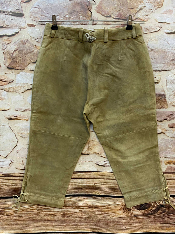 Damen Trachtenlederhose Kniebund Gr. 38 – helloliv mit Stickerei