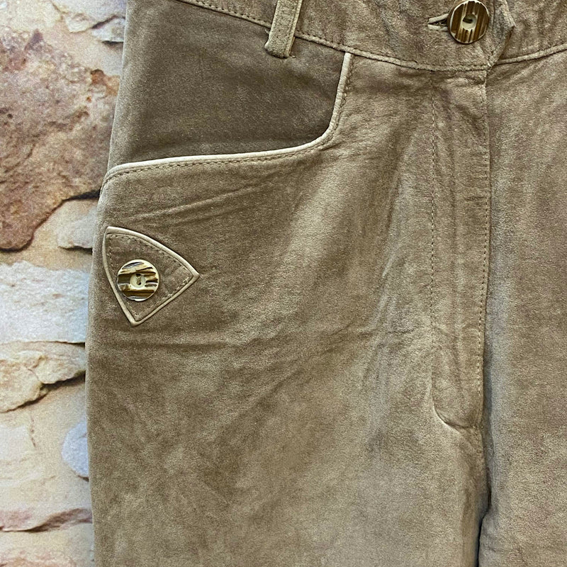 Damen Trachtenlederhose Kniebund Gr. 38 – beige aus Schweinsveloursleder