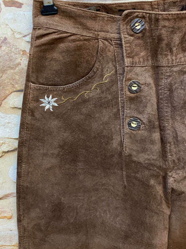Damen Trachtenlederhose Kniebund Gr. 38 braun mit Edelweiß-Stickerei – Ansicht 2