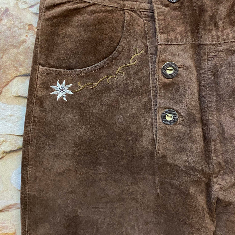 Damen Trachtenlederhose Kniebund Gr. 38 braun mit Edelweiß-Stickerei – Ansicht 2
