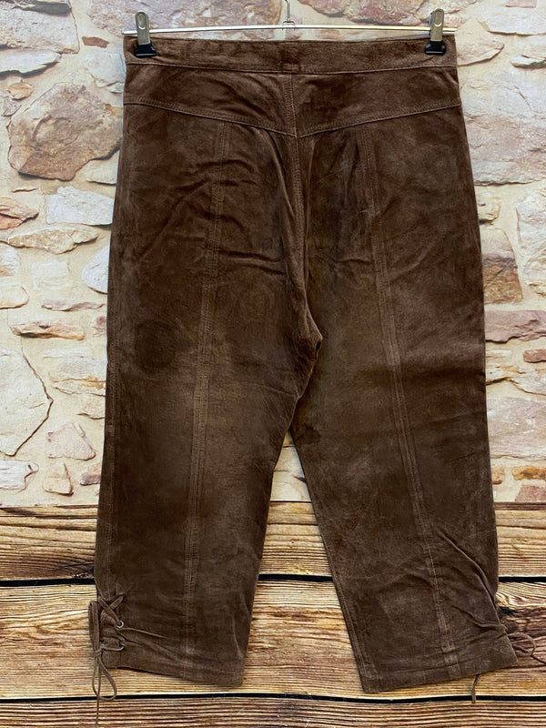 Damen Trachtenlederhose Kniebund Gr. 38 braun mit Edelweiß-Stickerei – Ansicht 4