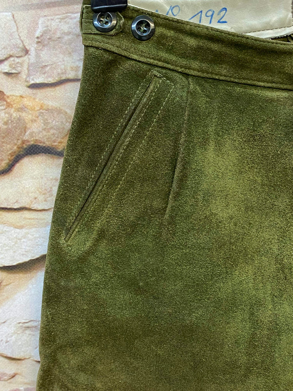 Vintage Trachtenlederhose Damen 3/4 olivgrün Gr. 32