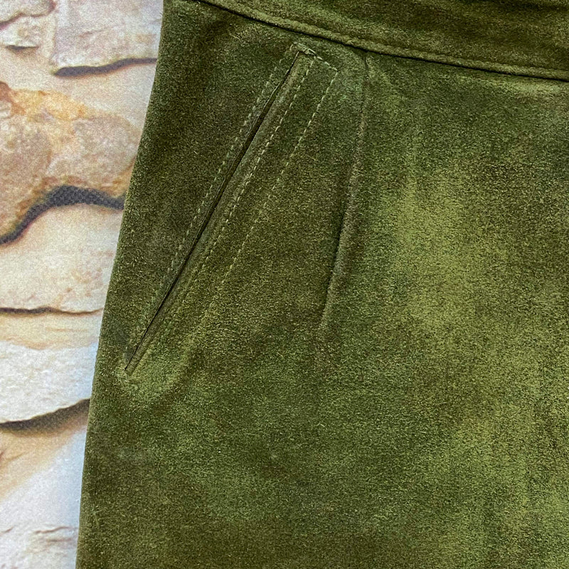 Vintage Trachtenlederhose Damen 3/4 olivgrün Gr. 32